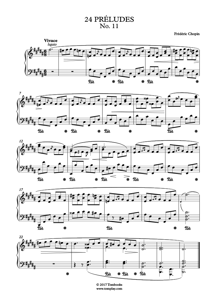 Piano Sheet Music Prelude No 11 In B Major Opus 28 Chopin