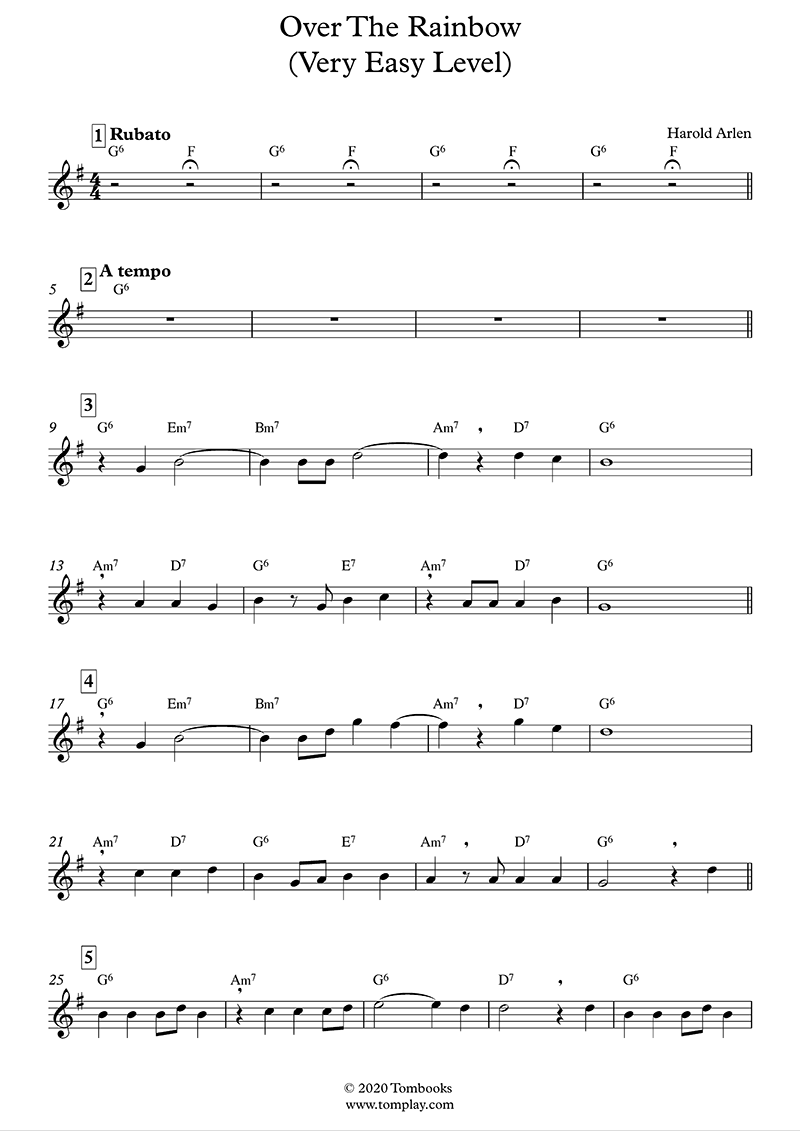 Saxophone Sheet Music Over The Rainbow Very Easy Level Alto Sax