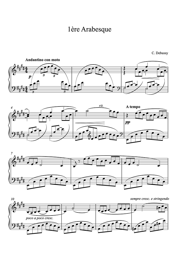 Piano Sheet Music Arabesque No. 1, L. 66 (Debussy)