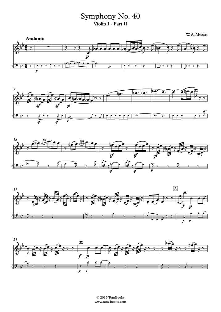 Violin Sheet Music Symphony No 40 In G Minor K 550 Ii Andante 