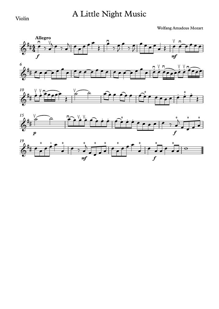 Violin Sheet Music A Little Night Music, K.525 - I. Allegro (Mozart)