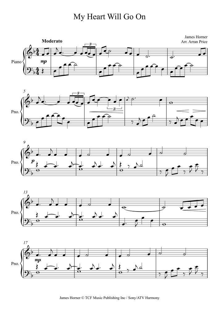 what are the piano notes for titanic theme song