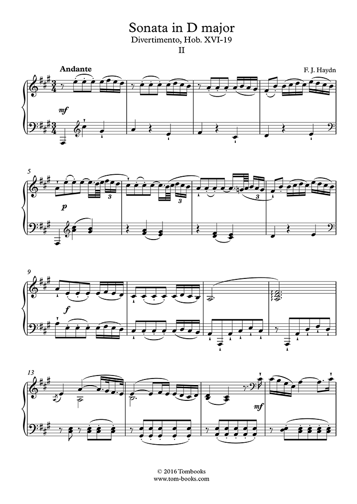 Piano Sheet Music Piano Sonata No. 30 in D major, Hob. XVI:19 - II ...
