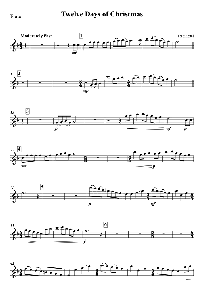 Flute Sheet Music The Twelve Days of Christmas (Christmas music)