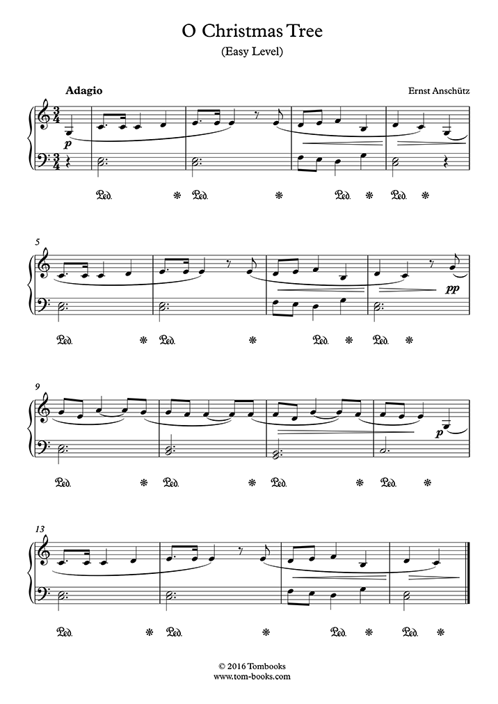 Piano Sheet Music O Christmas Tree (Easy Level, Solo Piano) (Anschutz)
