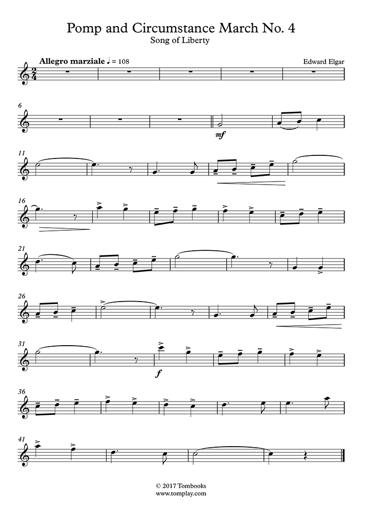 Saxophone Sheet Music Pomp And Circumstance March No 4 Song Of