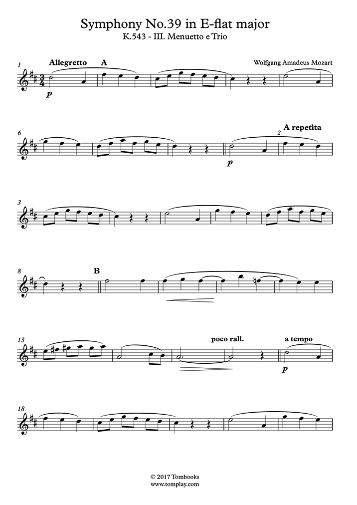 Saxophone Sheet Music Symphony No.39 in E-flat major, K.543 - III ...