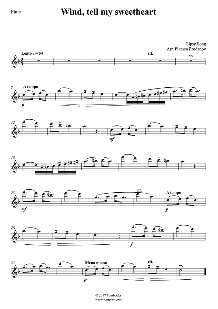 Flute Sheet Music Wind, Tell My Sweetheart (Gypsy Song) (Unknown artist)