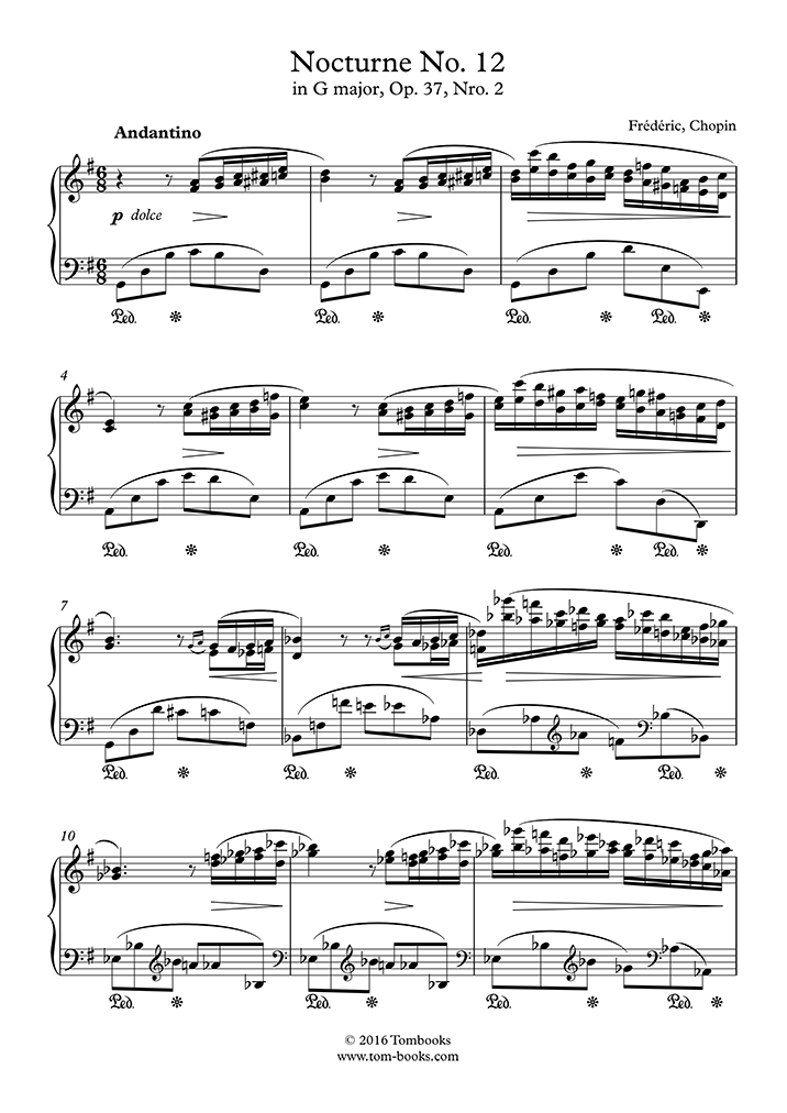 Piano Sheet Music Nocturne No. 12 in G Major, Opus 37 No. 2 (Chopin)