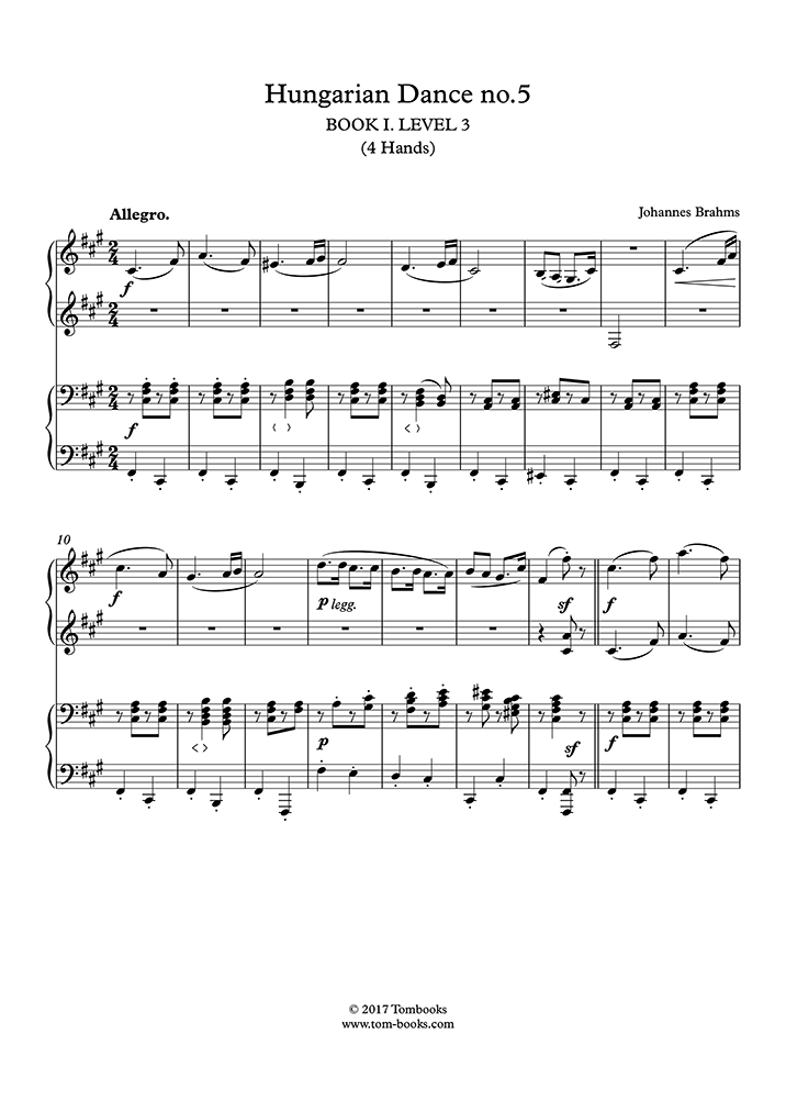 Piano Sheet Music Hungarian Dance No. 5 in F sharp