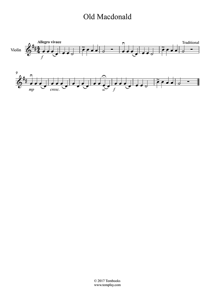 Violin Sheet Music Old Macdonald Had A Farm Traditional