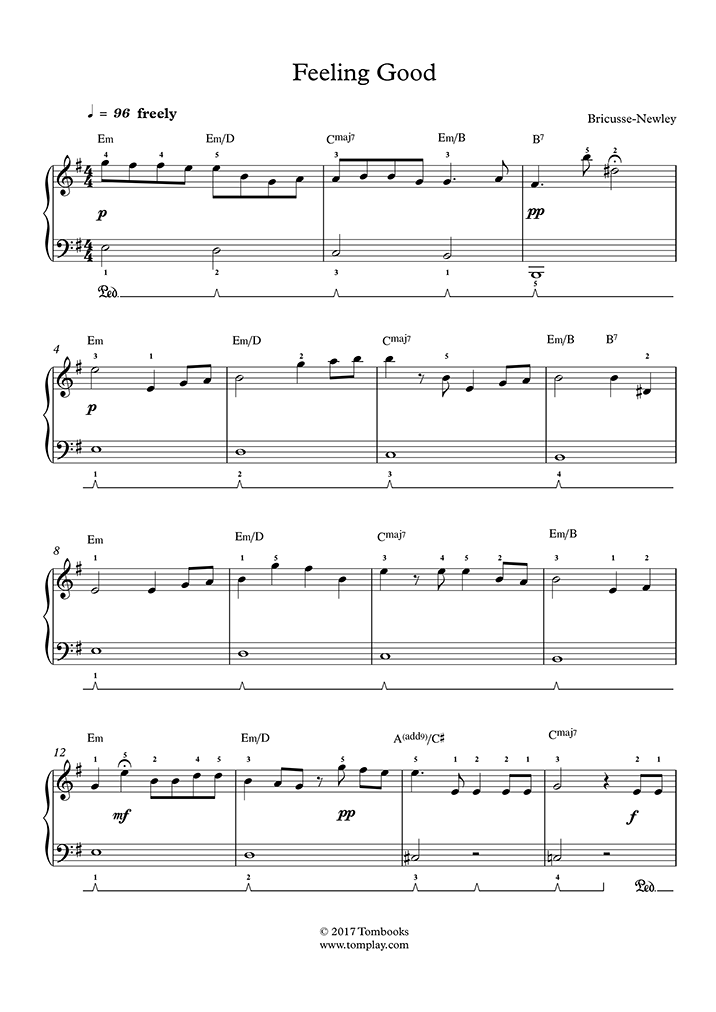 Piano Sheet Music Feeling Good (Very Easy Level) (Bublé)