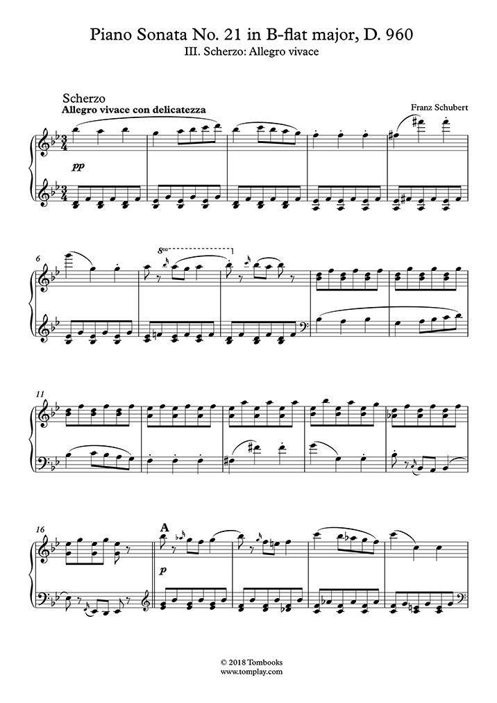Piano Sheet Music Piano Sonata No 21 In B Flat Major D 960