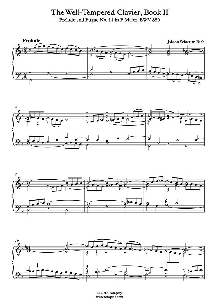 Piano Sheet Music The Well-Tempered Clavier, Book II – Prelude and ...