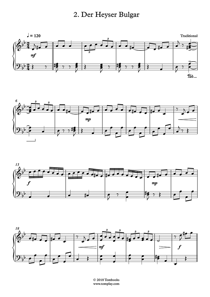 Piano Sheet Music Der Heyser Bulgar (Klezmer) (Traditional)