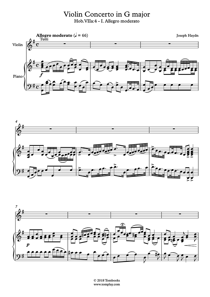 Violin Sheet Music Violin Concerto No. 4 in G major, Hob.VIIa:4 - I ...