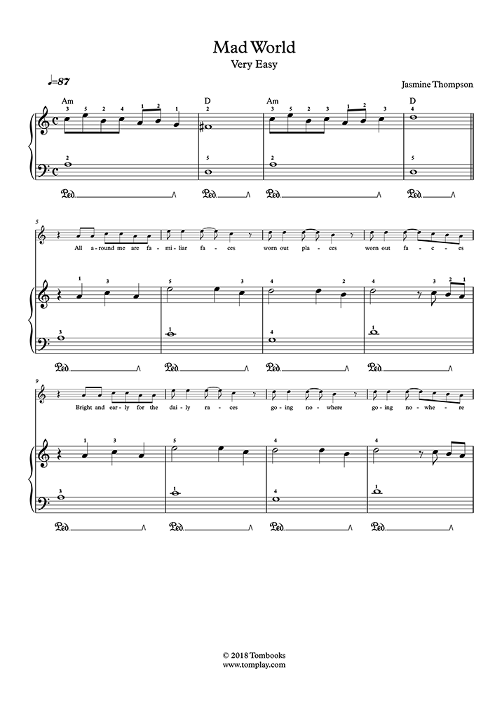 Partition Piano Mad World Jasmine Thompson Pdf
