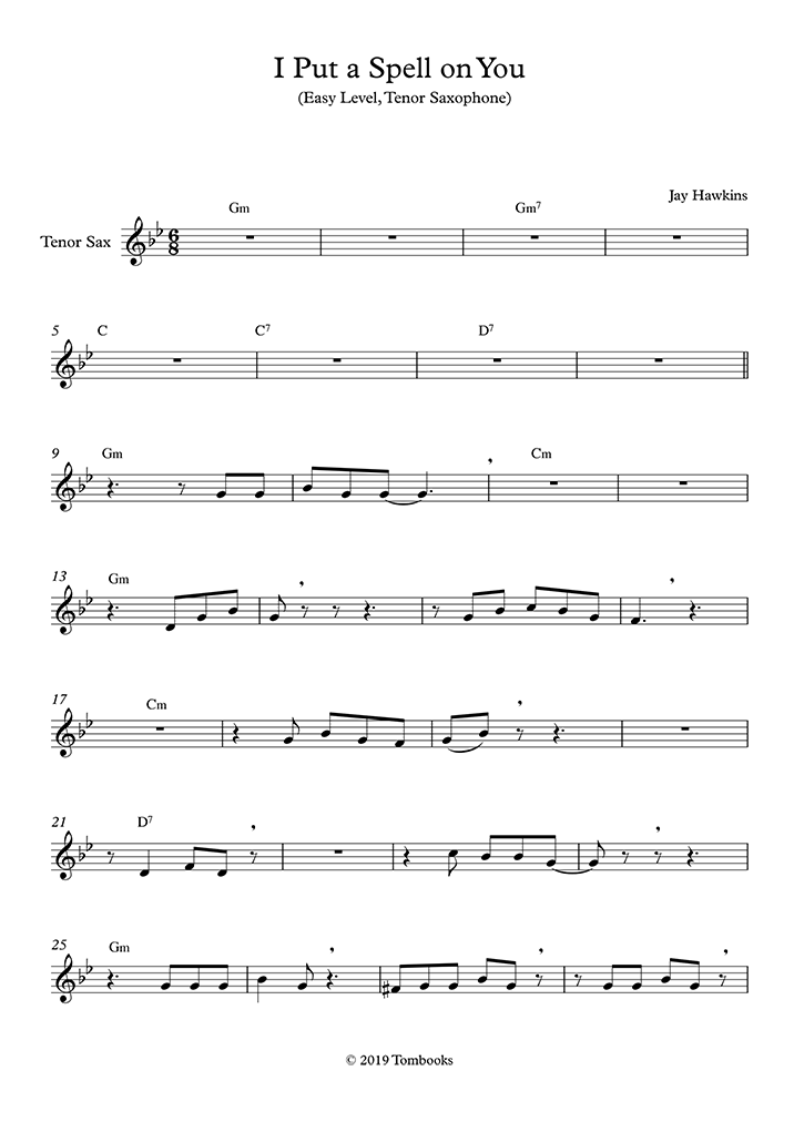 Saxophone Sheet Music I Put A Spell On You Easy Level Tenor Sax Nina Simone