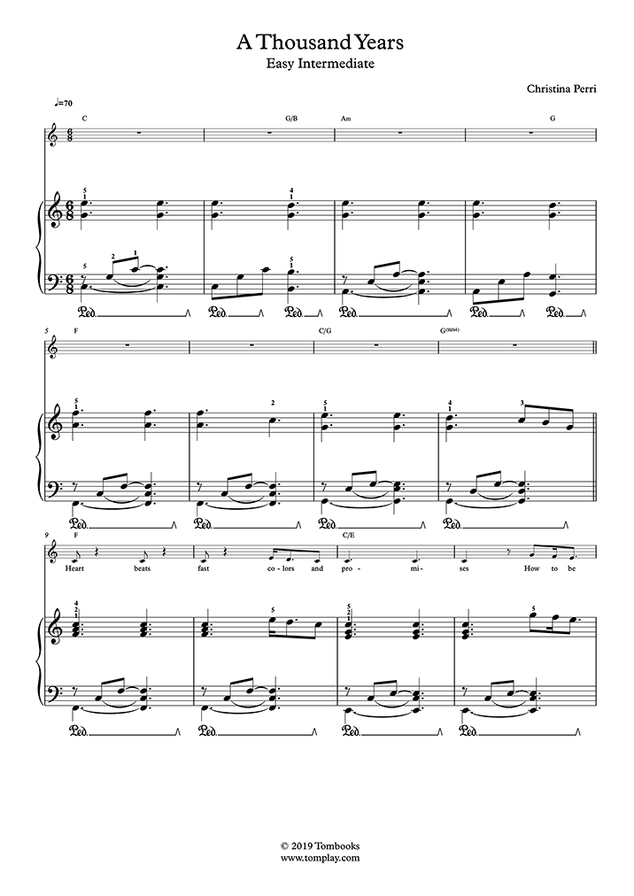 piano-sheet-music-twilight-a-thousand-years-easy-intermediate-level