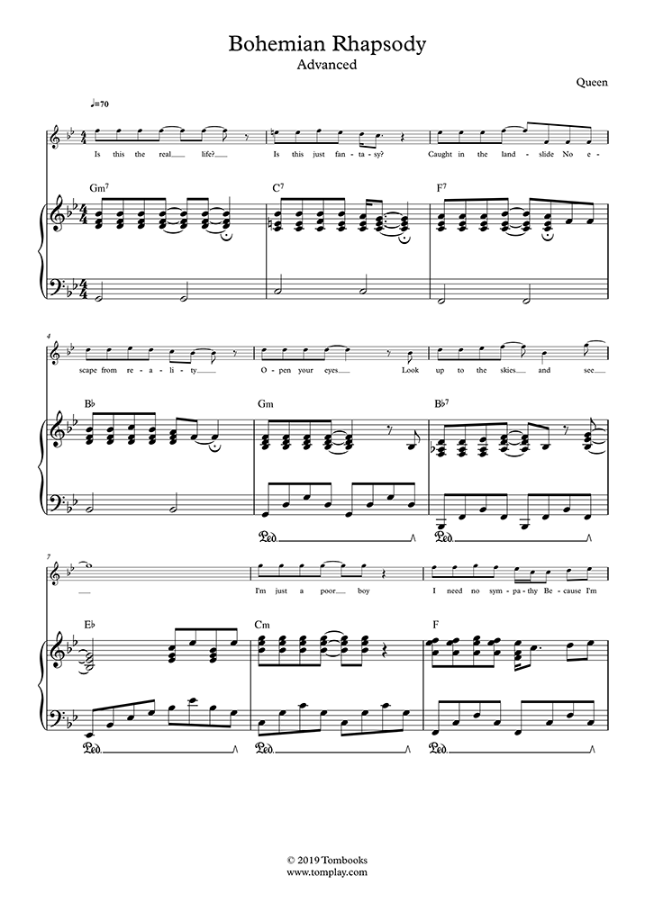 Piano Sheet Music Bohemian Rhapsody Advanced Level With Orchestra Queen