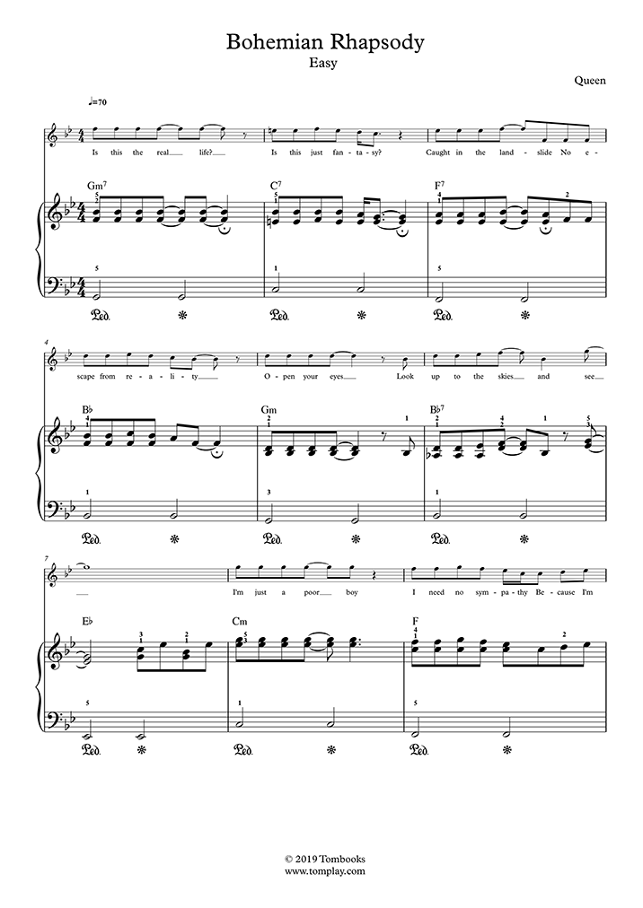 Piano Sheet Music Bohemian Rhapsody (Easy Level, with
