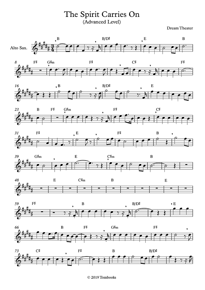 The Spirit Carries On Backing Track Saxophone Sheet Music The Spirit Carries On Advanced Level Alto