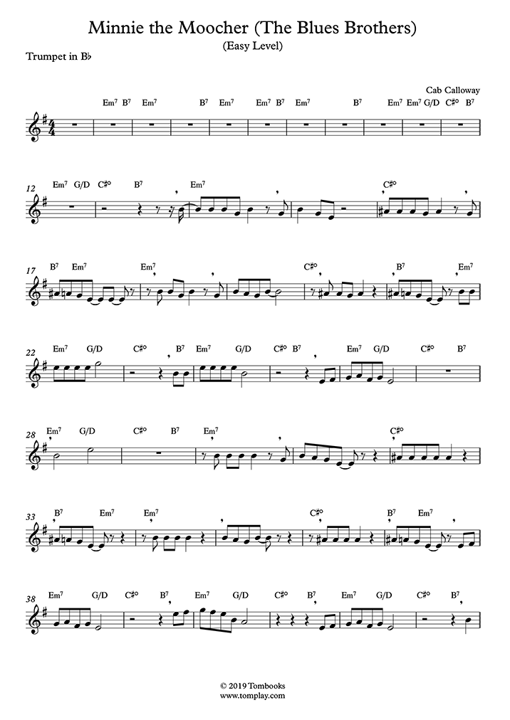 Trumpet Sheet Music The Blues Brothers Minnie The Moocher Easy
