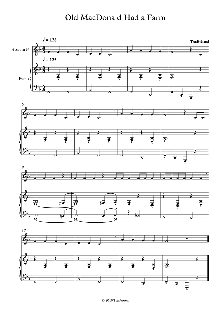 French Horn Sheet Music Old Macdonald Had A Farm Traditional