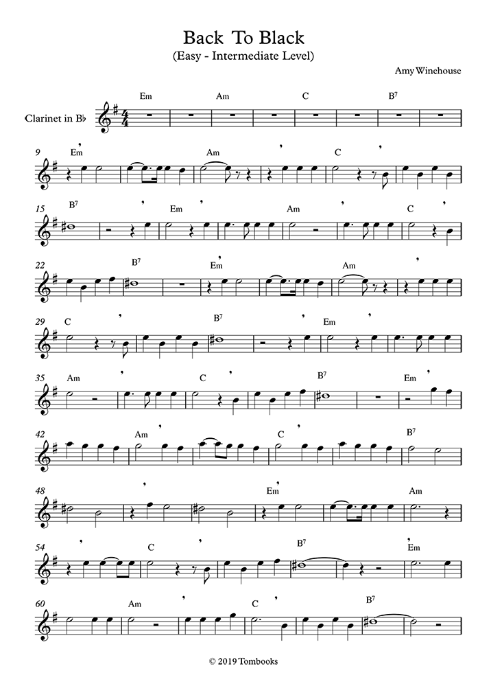 Clarinet Sheet Music Back to Black (Easy/Intermediate ...
