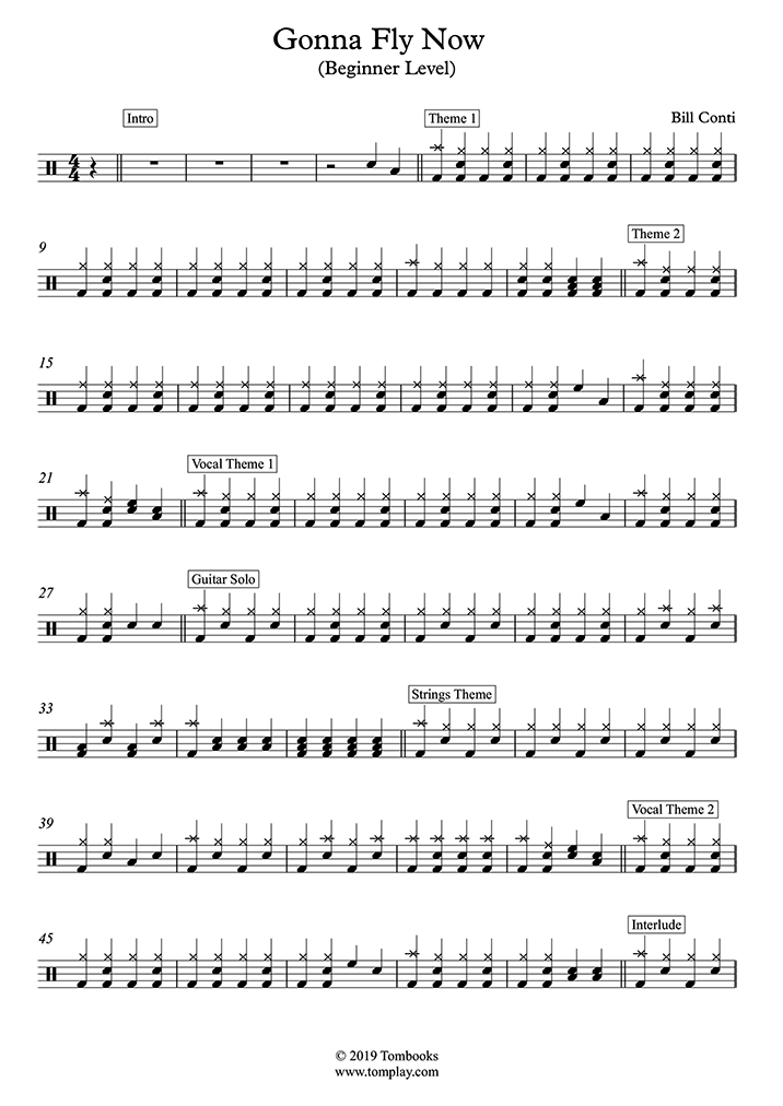 Drums Sheet Music Rocky - Theme, Gonna Fly Now (Beginner ...