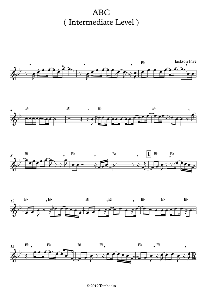 Saxophone Sheet Music ABC (Intermediate Level, Tenor Sax) (Jackson 5)