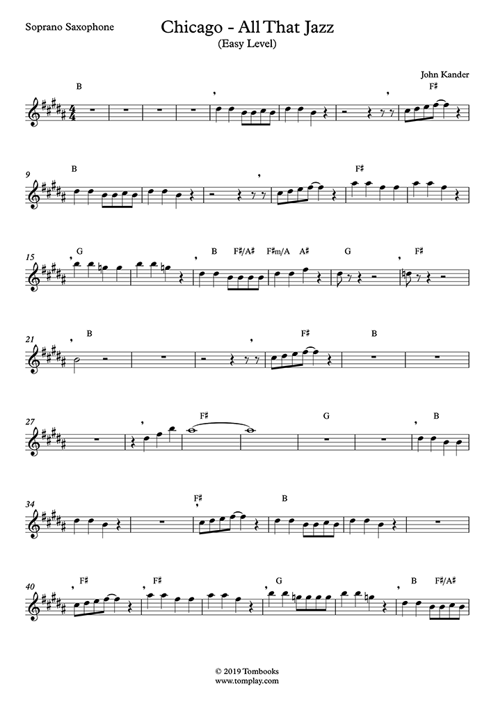 Saxophone Sheet Music Chicago All That Jazz (Easy level, Soprano Sax