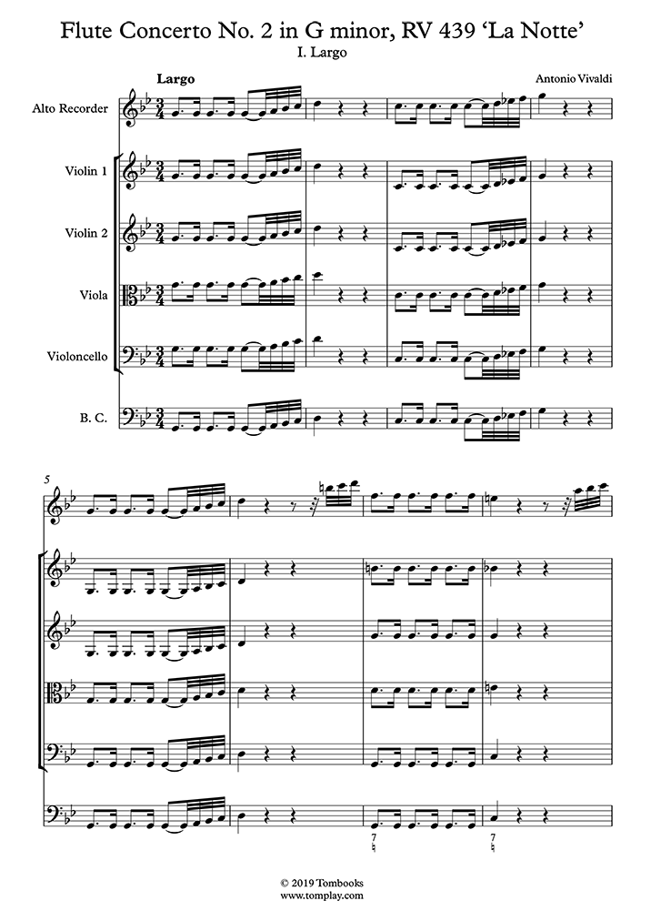 Blockflote Musiknoten Konzert Fur Flote Nr 2 In G Moll Rv 439 La Notte I Largo Altblockflote Vivaldi Sir james galway i solisti veneti. tomplay