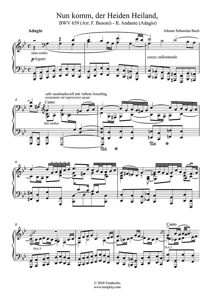 Piano Sheet Music Nun komm der Heiden Heiland, Chorale and Prelude, BWV ...
