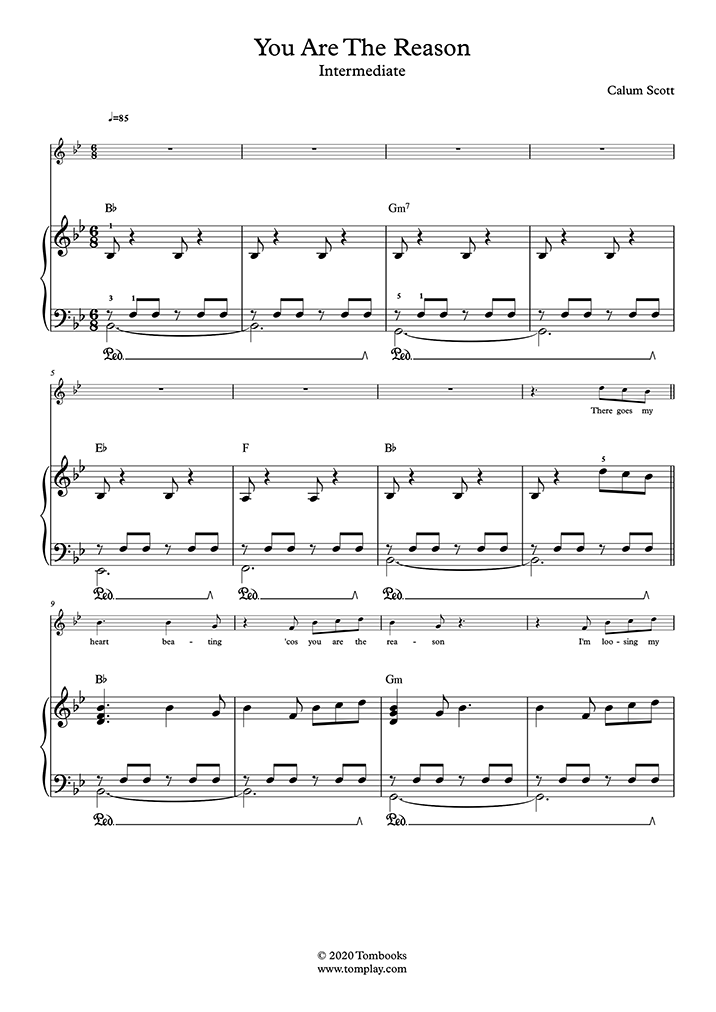 Piano Sheet Music You Are The Reason Intermediate Level Solo Piano Scott