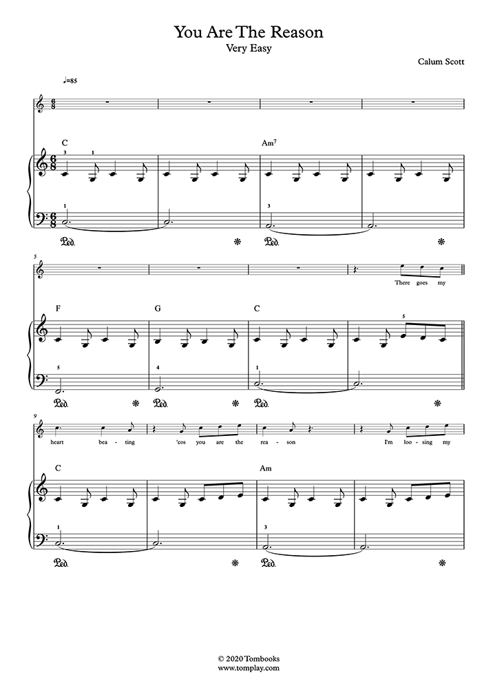 Piano Sheet Music You Are The Reason Very Easy Level With Orchestra Scott