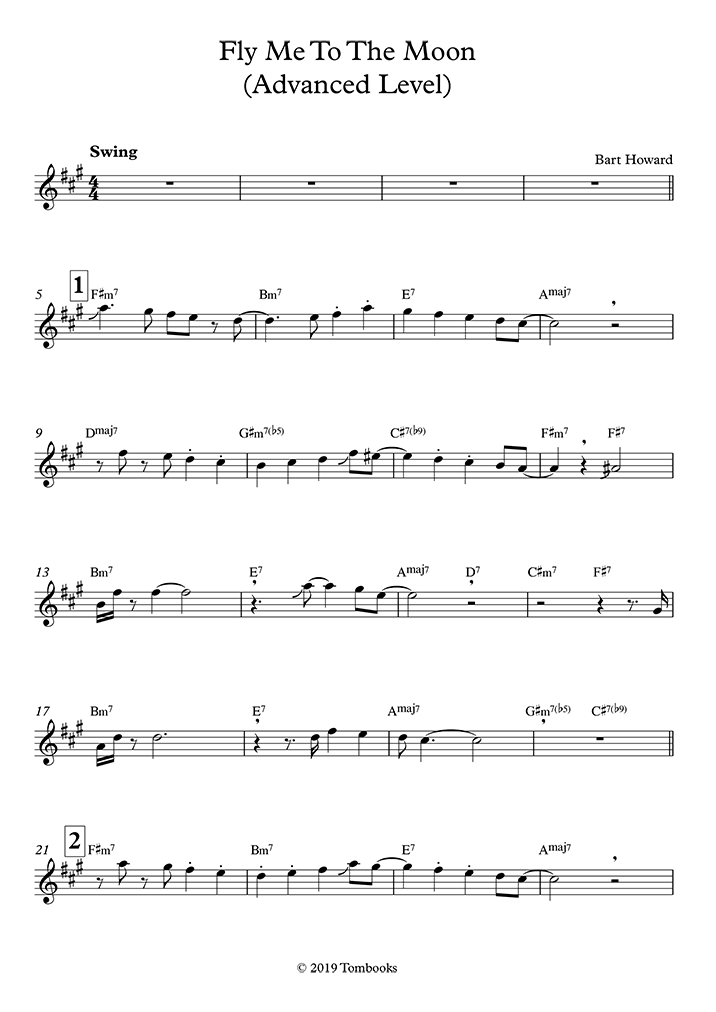 Saxophone Sheet Music Fly Me to the Moon (Advanced Level, Alto Sax