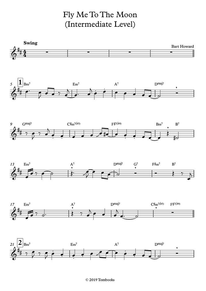 Saxophone Sheet Music Fly Me To The Moon Intermediate Level Tenor Sax Sinatra
