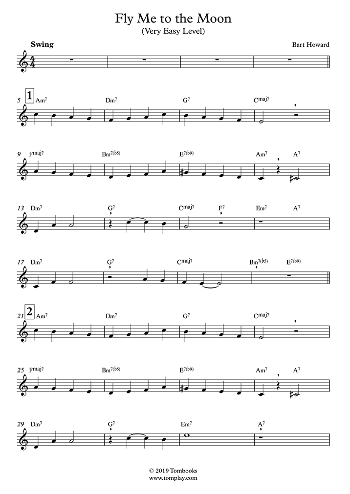 Trumpet Sheet Music Fly Me to the Moon (Very Easy Level) (Sinatra)