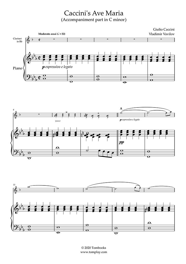 Partition Piano Ave Maria de Caccini (piano en do mineur) (Caccini)