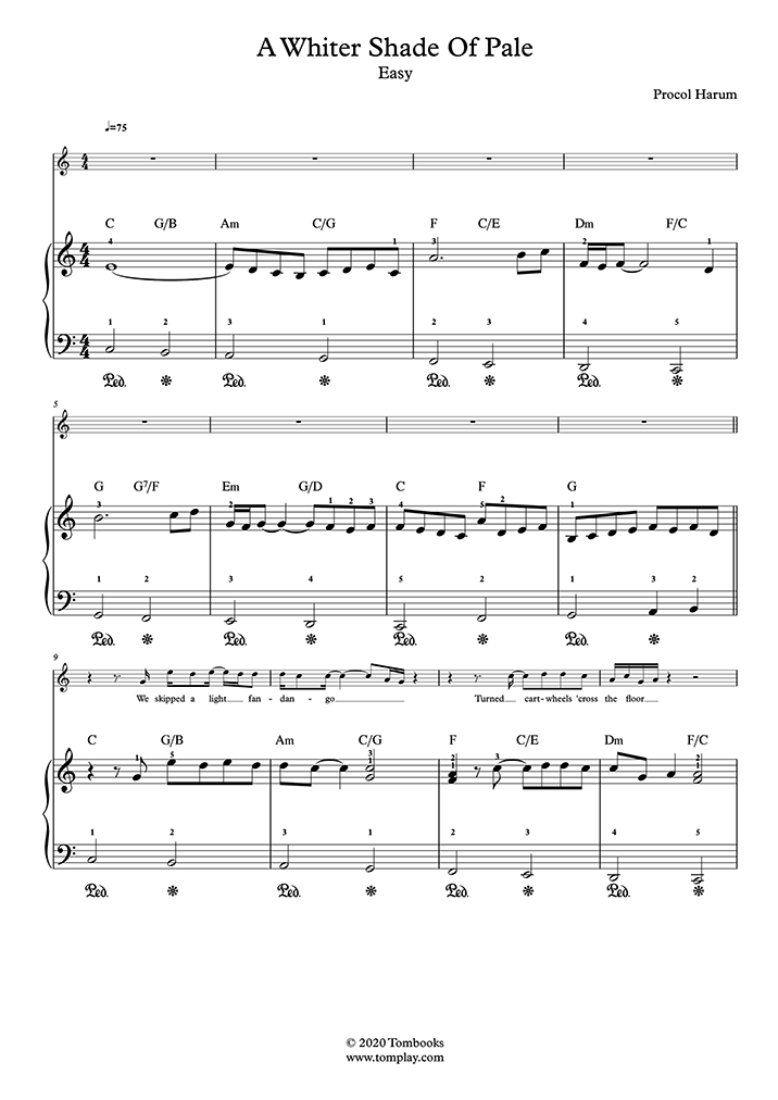Paroles De A Whiter Shade Of Pale Partition Piano A Whiter Shade of Pale (niveau facile, avec orchestre