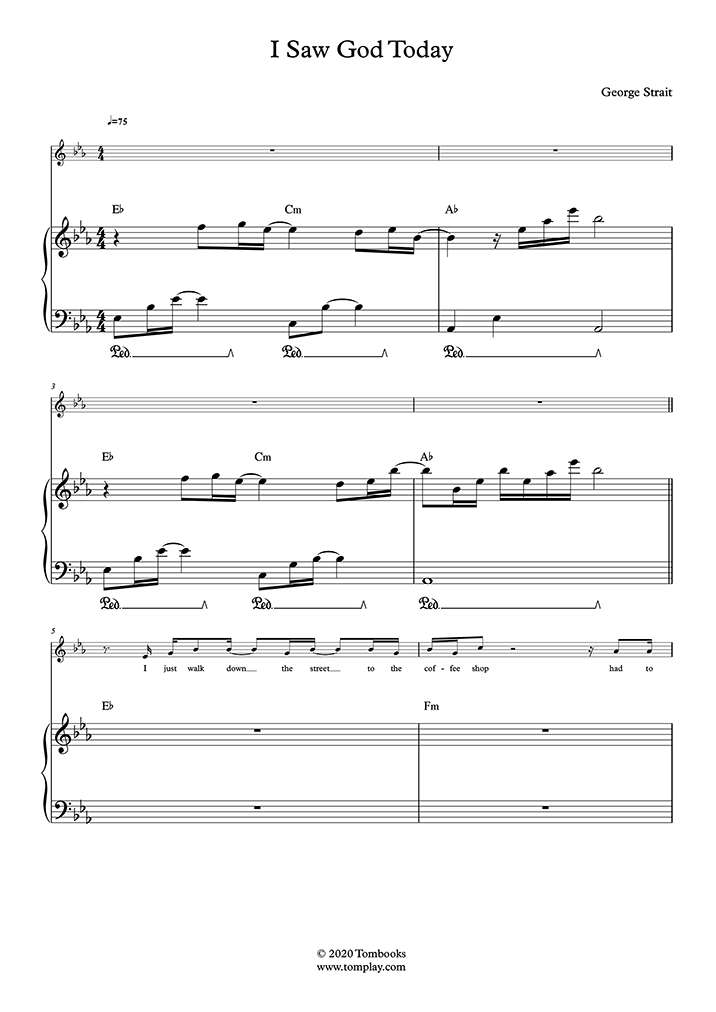 Piano Sheet Music I Saw God Today (voice George Strait, piano and