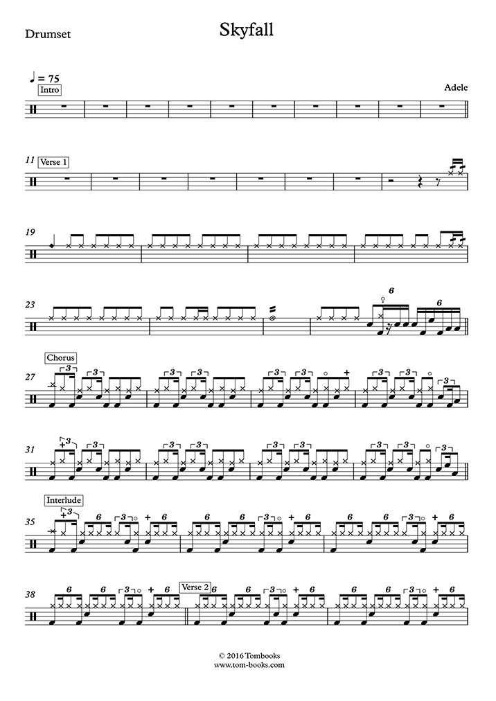 Drums Sheet Music Skyfall Original Version Upper Advanced Level Adele