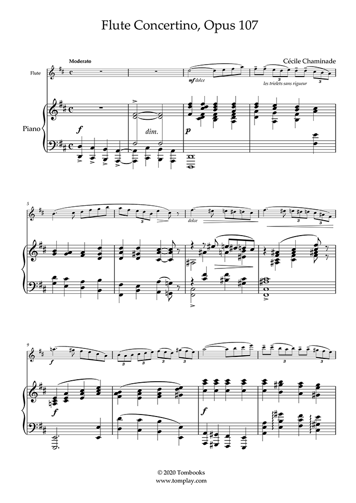 Piano Sheet Music Flute Concertino, Opus 107 (Chaminade)