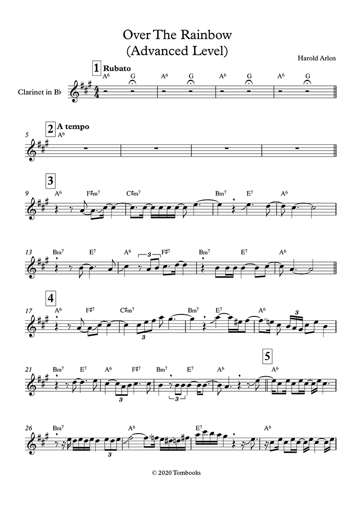 Clarinet Sheet Music Over the Rainbow (Advanced Level) (Melody Gardot)
