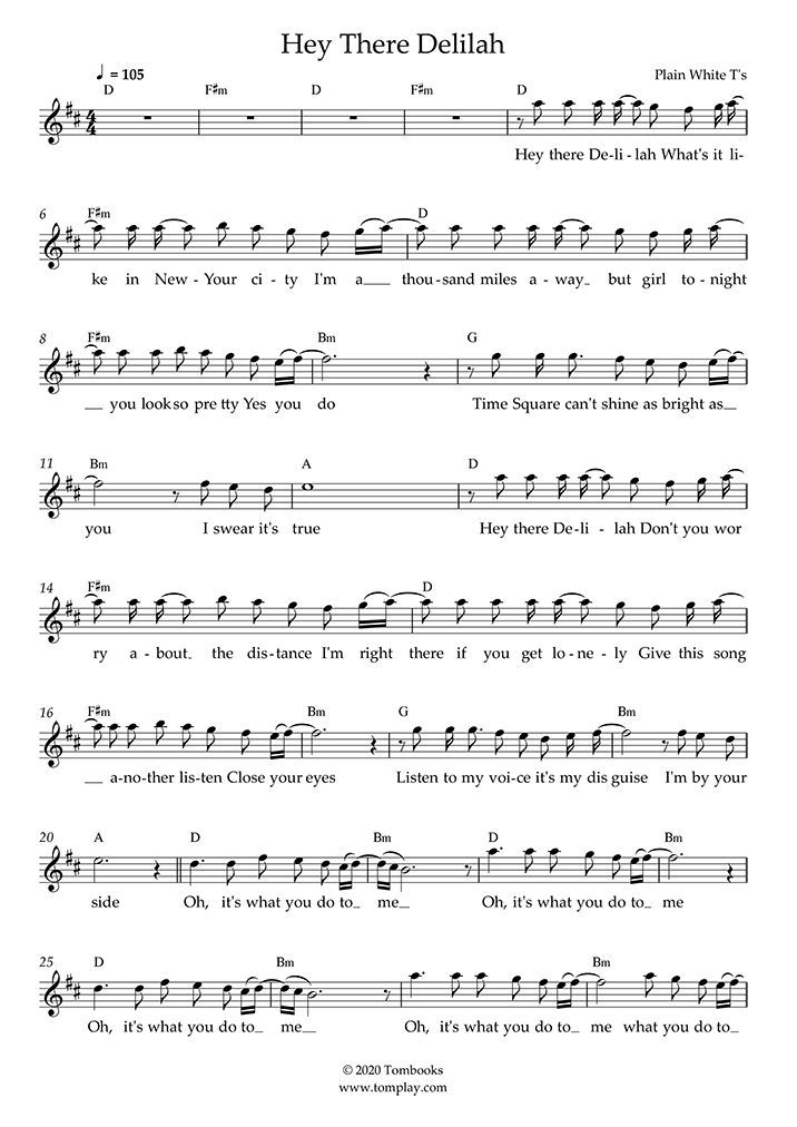 singer-sheet-music-hey-there-delilah-plain-white-t-s