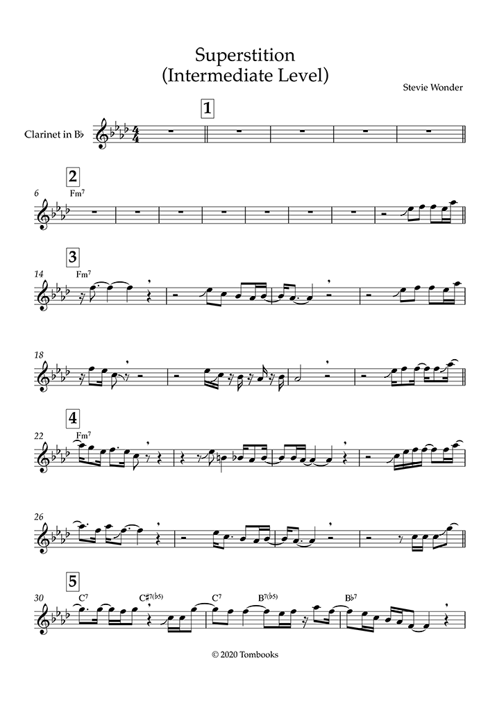 Clarinet Sheet Music Superstition (Intermediate Level ...