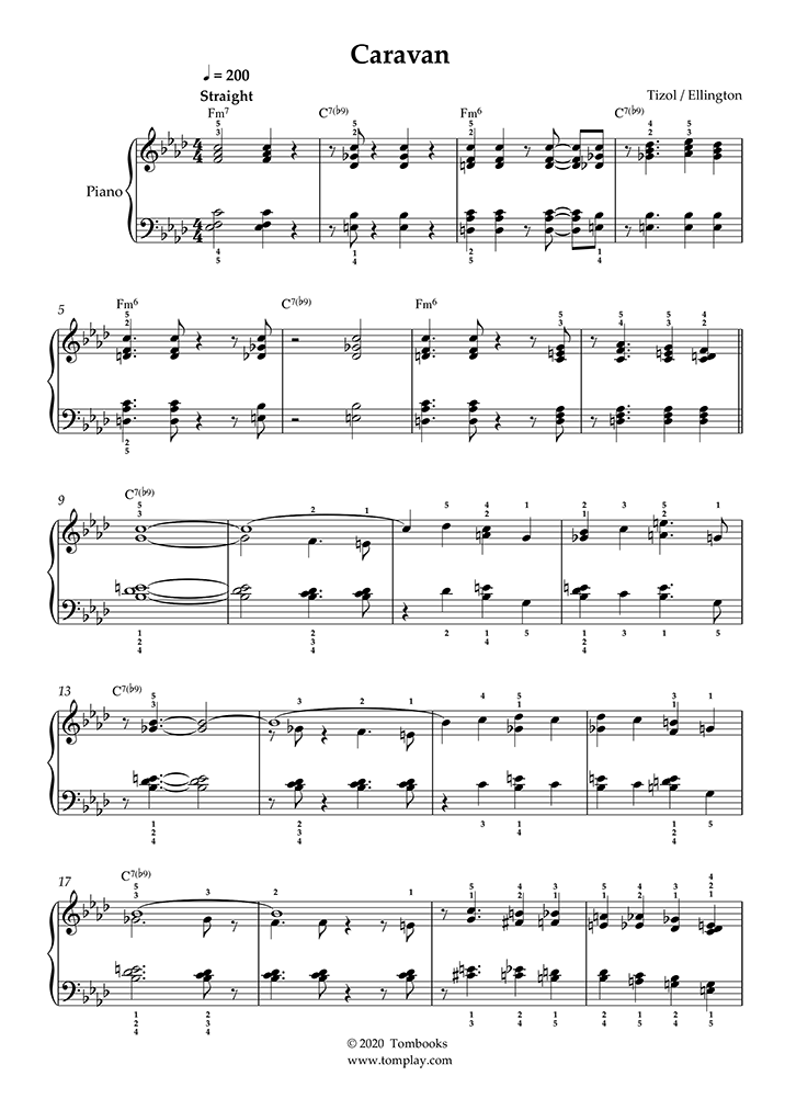 Piano Sheet Music Caravan Intermediate Advanced Level Ellington 