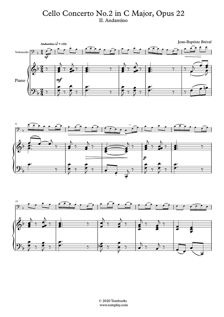 Piano Sheet Music Cello Concertino No. 2 in C Major, Opus 22 II