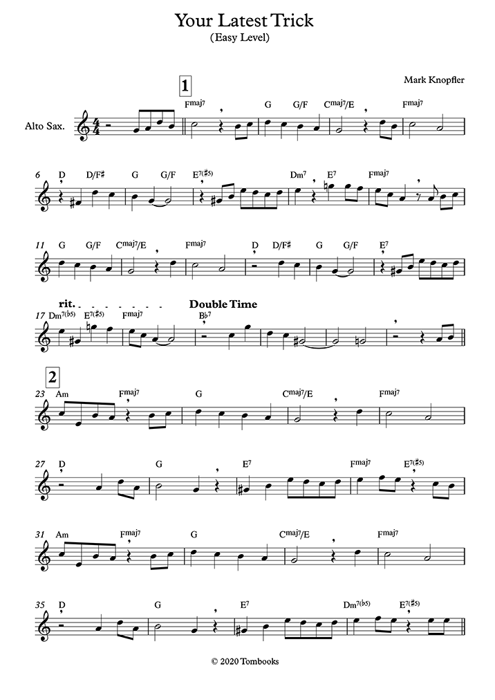 Saxophone Sheet Music Your Latest Trick (Easy Level, Alto Sax) (Dire
